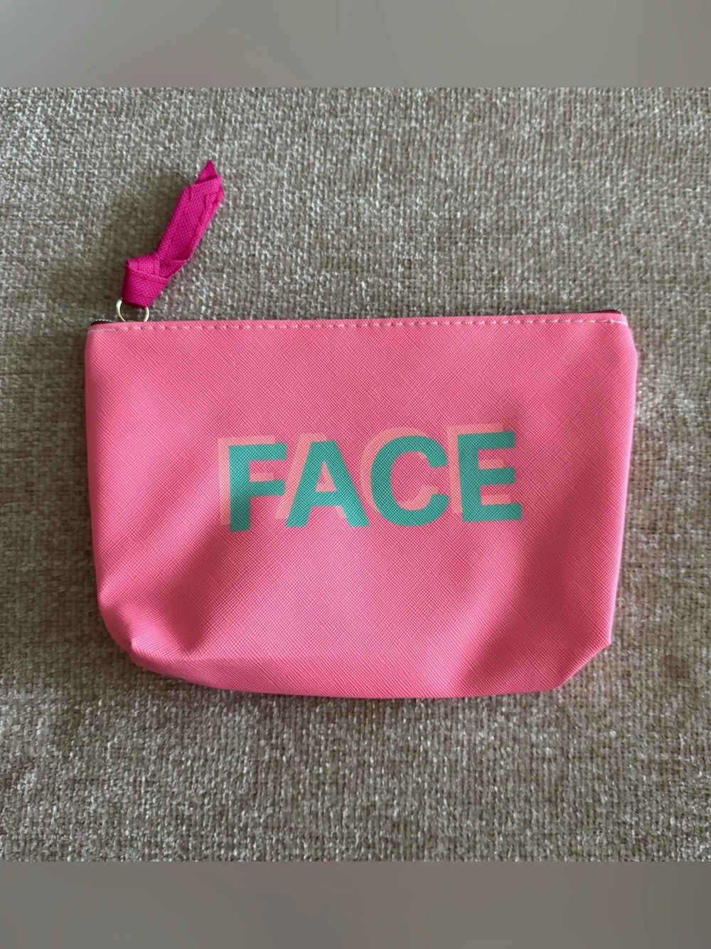 Pink “FACE” Zip Makeup Cosmetic Travel Bag FLAWED